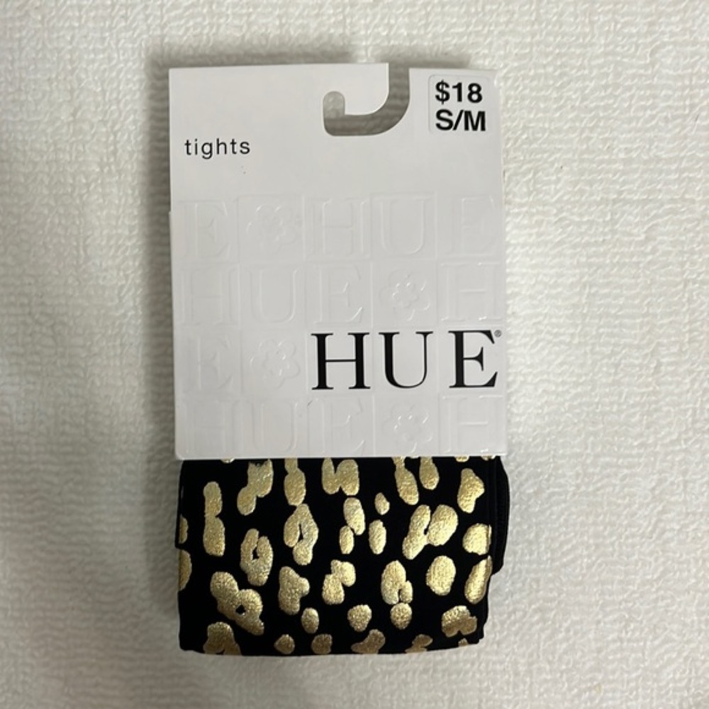 NWT Hue Tights Size S/M Black with Gold Pattern